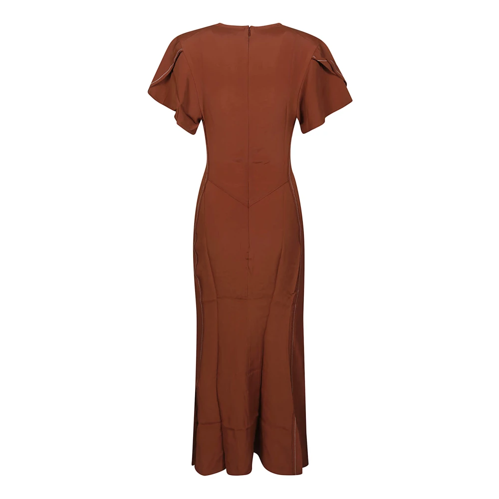 Victoria Beckham V-hals midi jurk van viscose Brown Dames