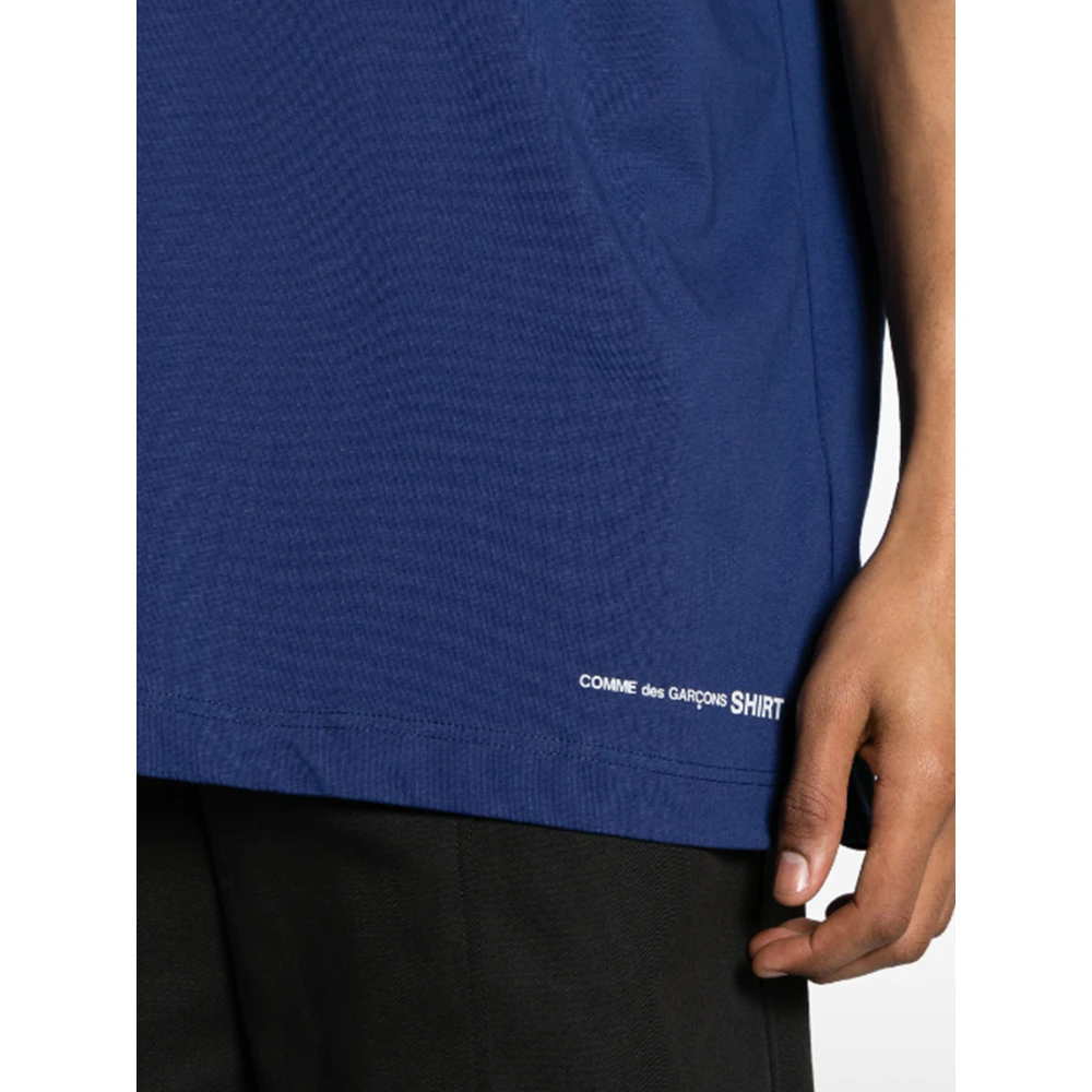 Comme des Garçons Logo-print katoenen T-shirt in blauw Blue Heren