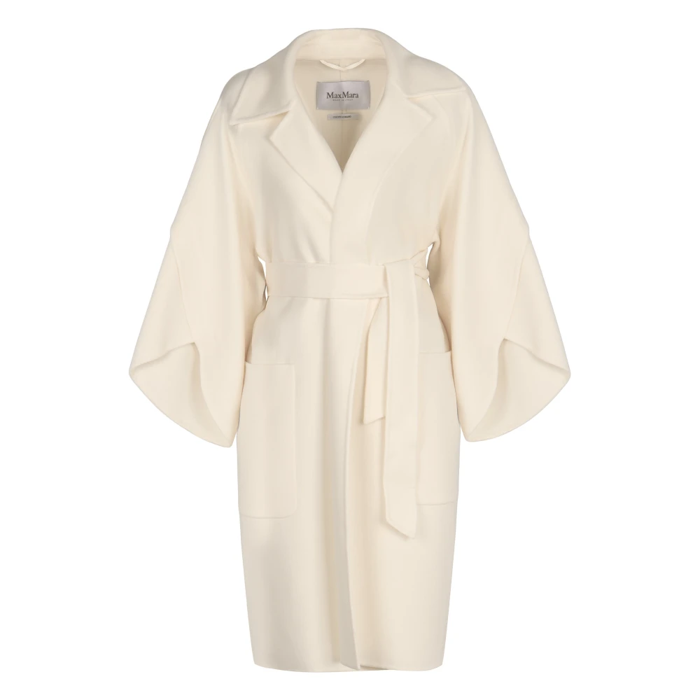 Max Mara Women's White Wool Cashmere Lapel Collar Coat