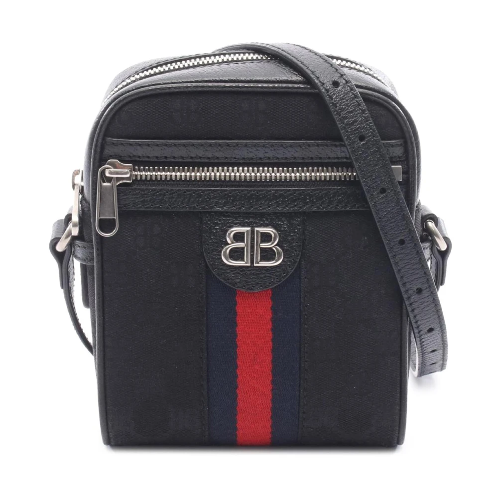 Balenciaga Vintage Women's Black Pre-Owned Vintage Monogrammed Canvas Crossbody Bag