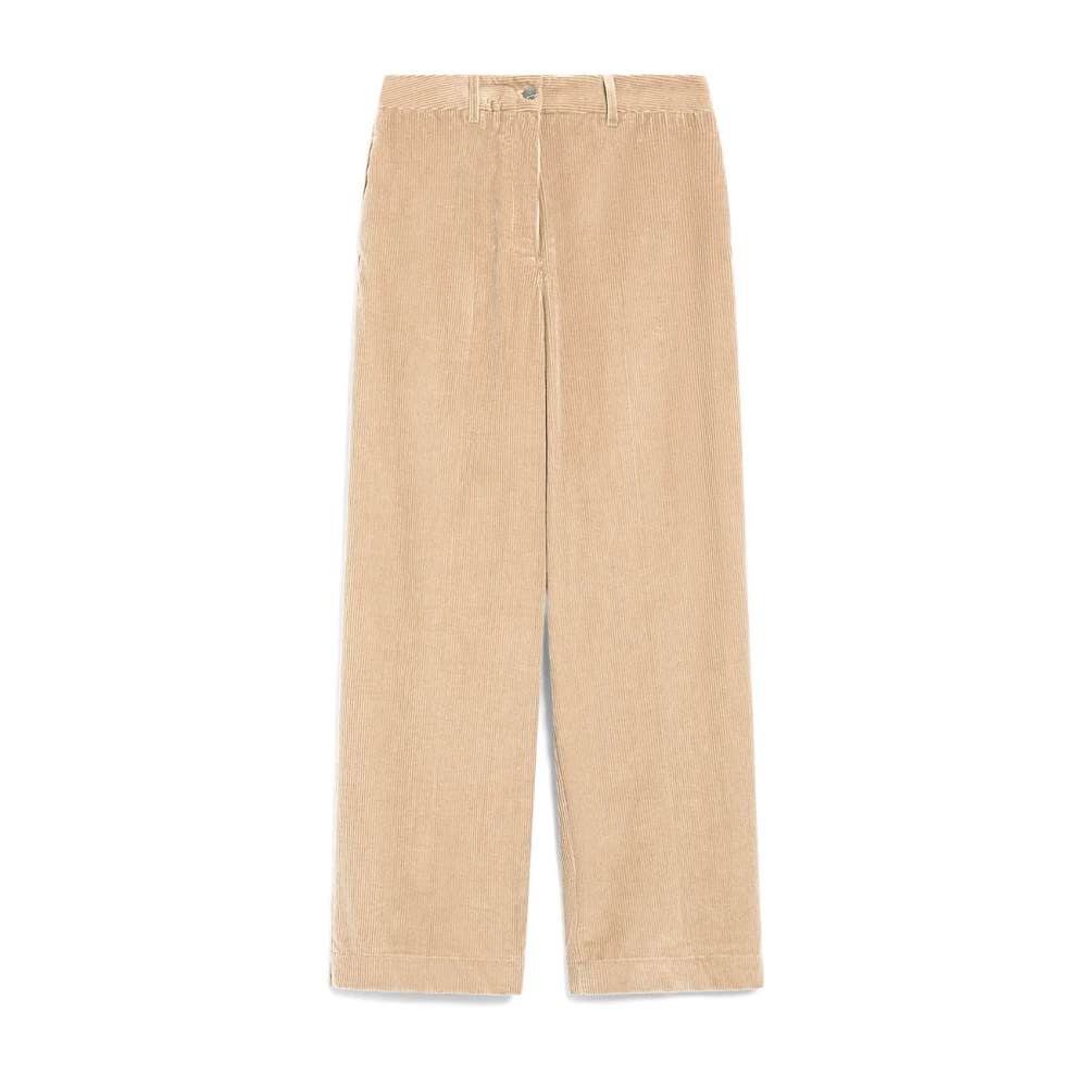 Max Mara Fluweel Katoenen Broek met Zakken Beige Dames