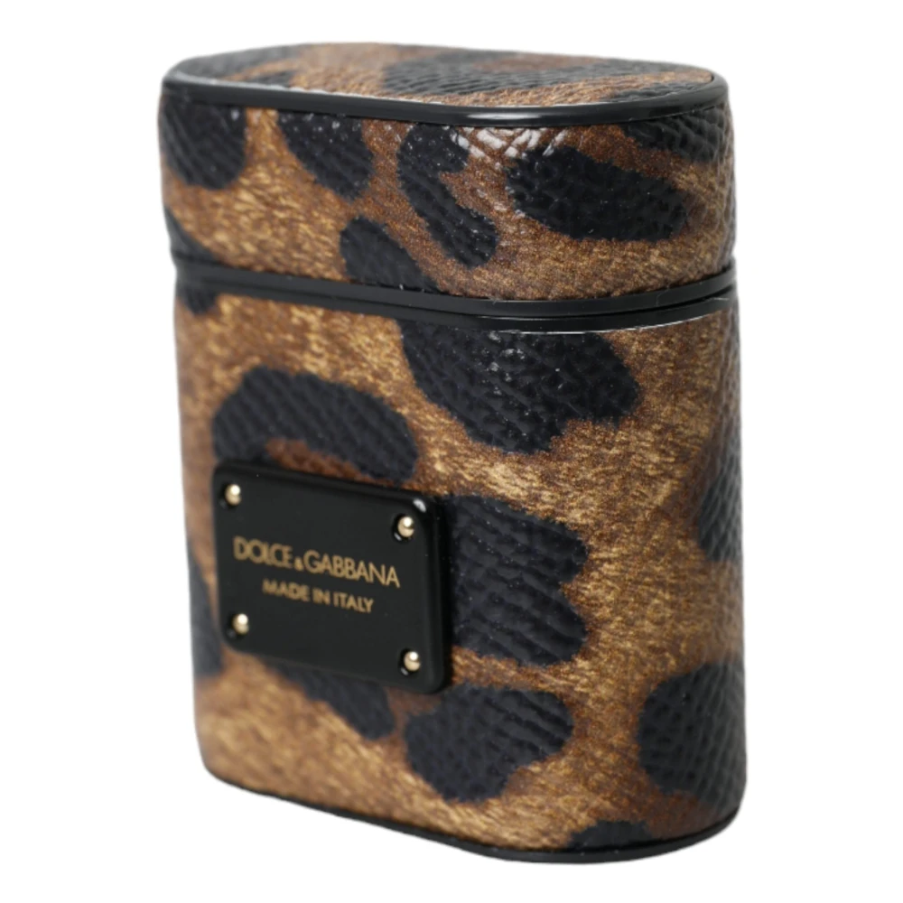 Dolce & Gabbana Luipaard Kalfsleren Airpods Hoesje Brown Unisex