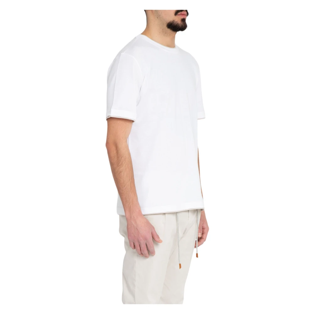Eleventy Giza Cotton Piping Tee in Bianco White Heren