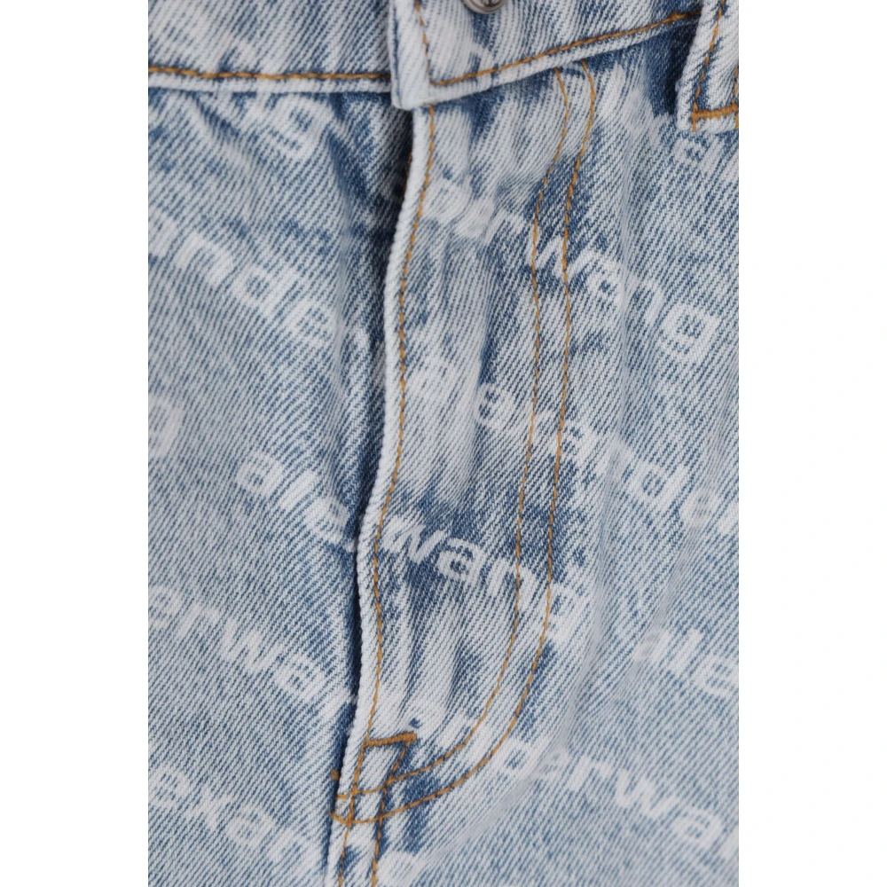 alexander wang Denim Shorts met All-Over Logo Print Blue Dames