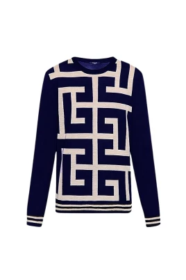 Marinblå och Vit Monogram Jacquard Ulltröja