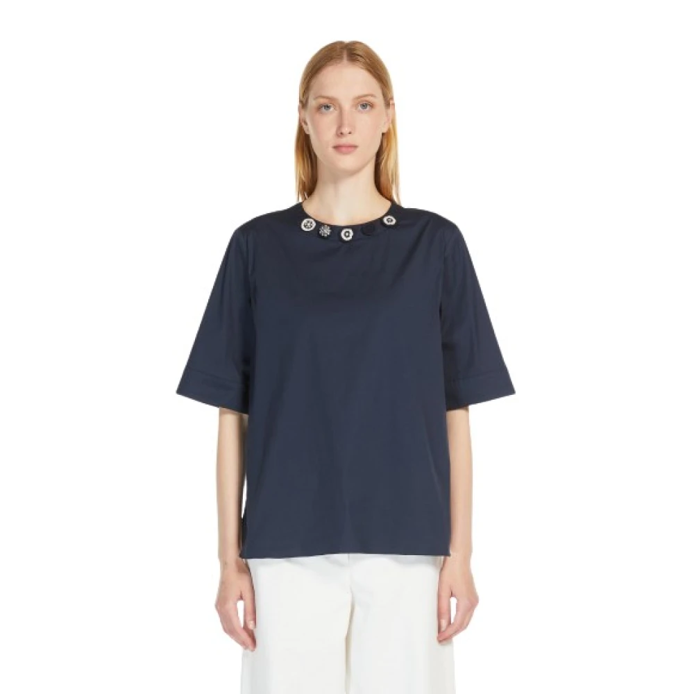 Max Mara Geborduurde katoenen popeline blouse Blue Dames