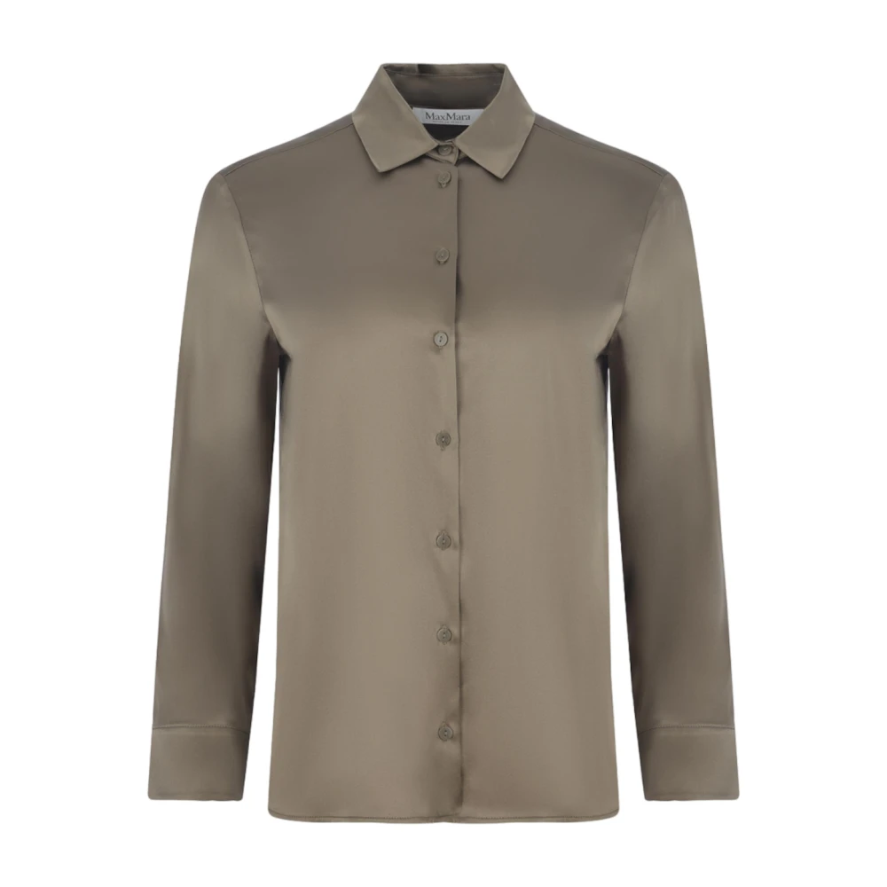 Max Mara Zijden Stretch Shirt Puntkraag Beige Dames