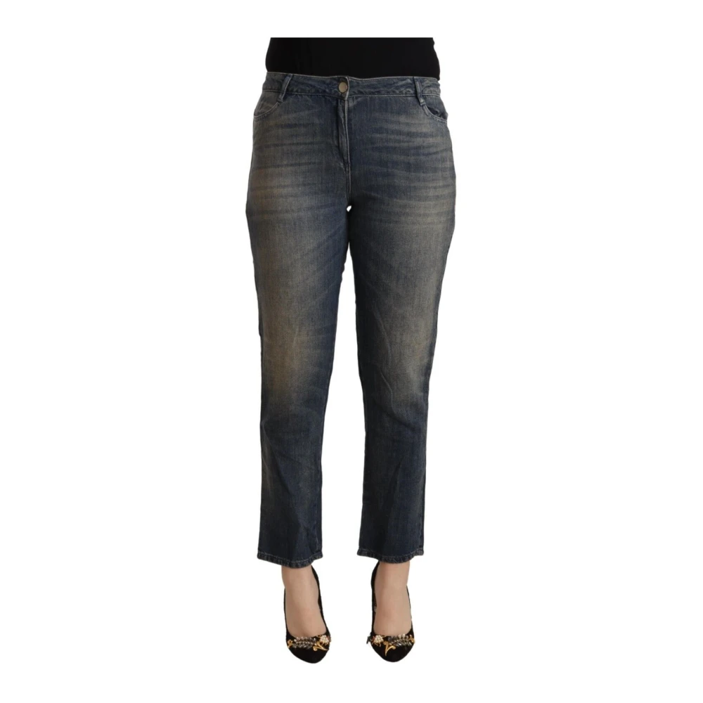 Twinset Blue Washed Cotton Cropped Capri Women Denim Jeans - Female - Slim Fit Jeans - W27 - Jeans