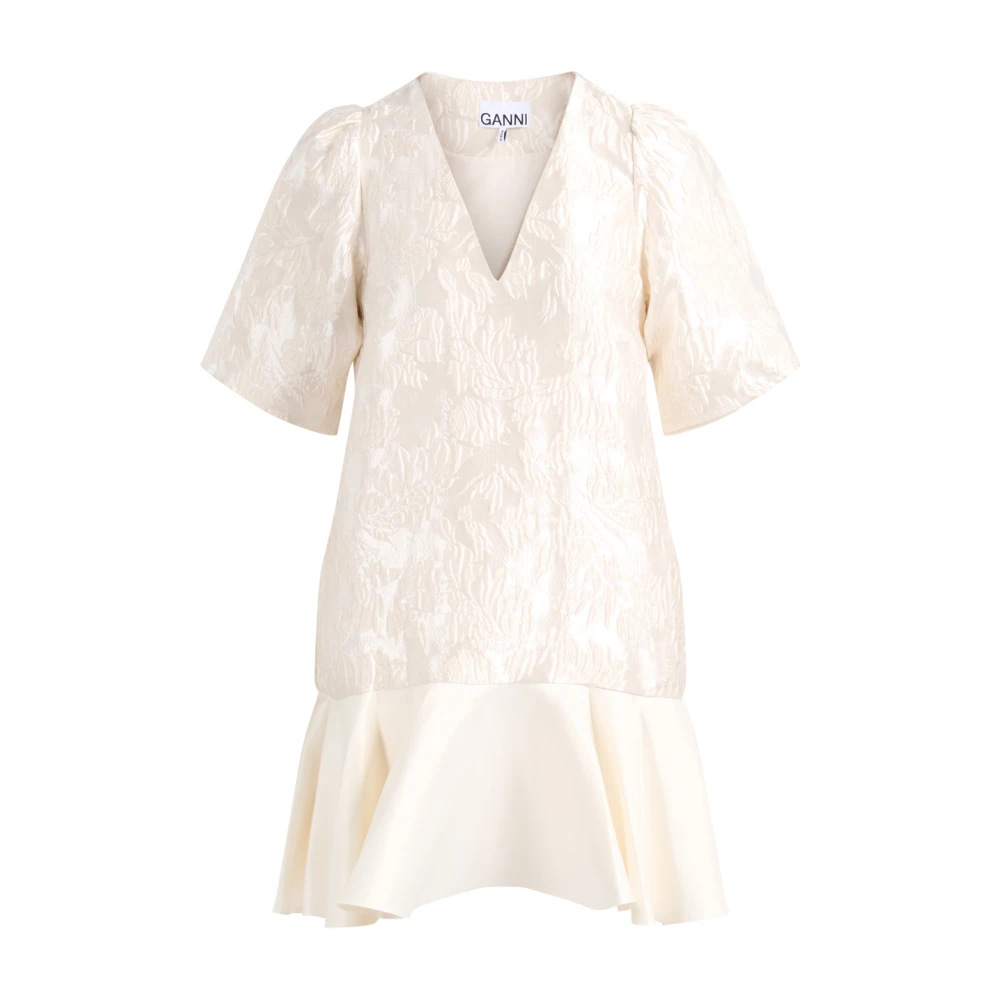 Ganni Women's White Short Dresses, S, Satin Cloque Mini Dress