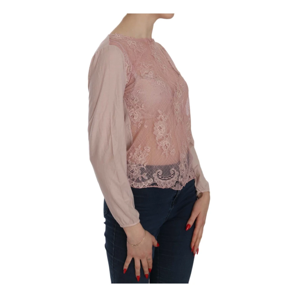 Pink Memories Roze Kant Boothals Blouse Pink Dames