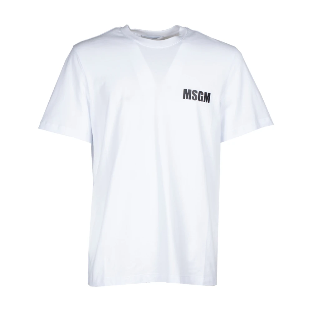 Msgm Witte Crewneck Katoenen T-shirt met Logo White Heren