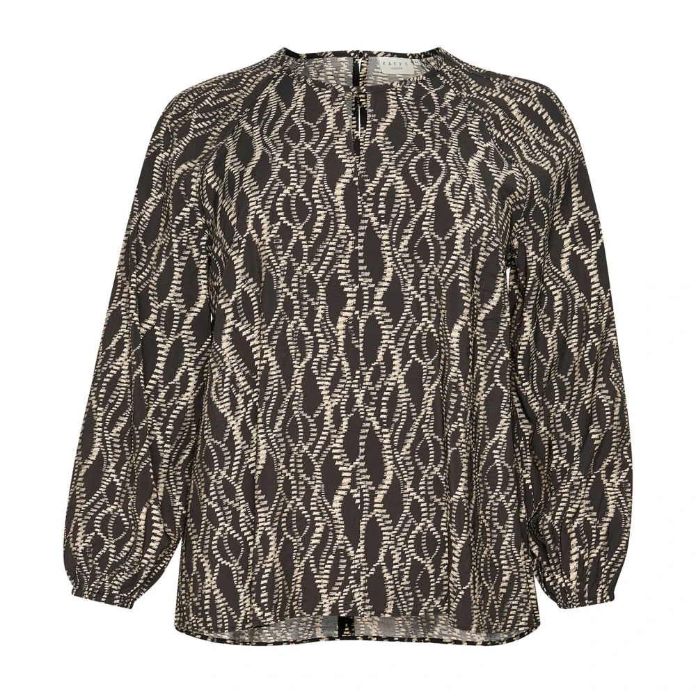 Kaffe Curve Grafische Print Lange Mouw Blouse Black Dames