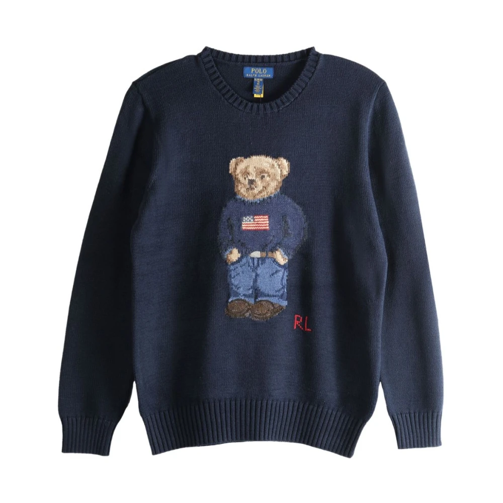Polo Ralph Lauren Men's Blue Bear Motif Crew Neck Jumper - Round-Neck Knitwear - M - Knitwear