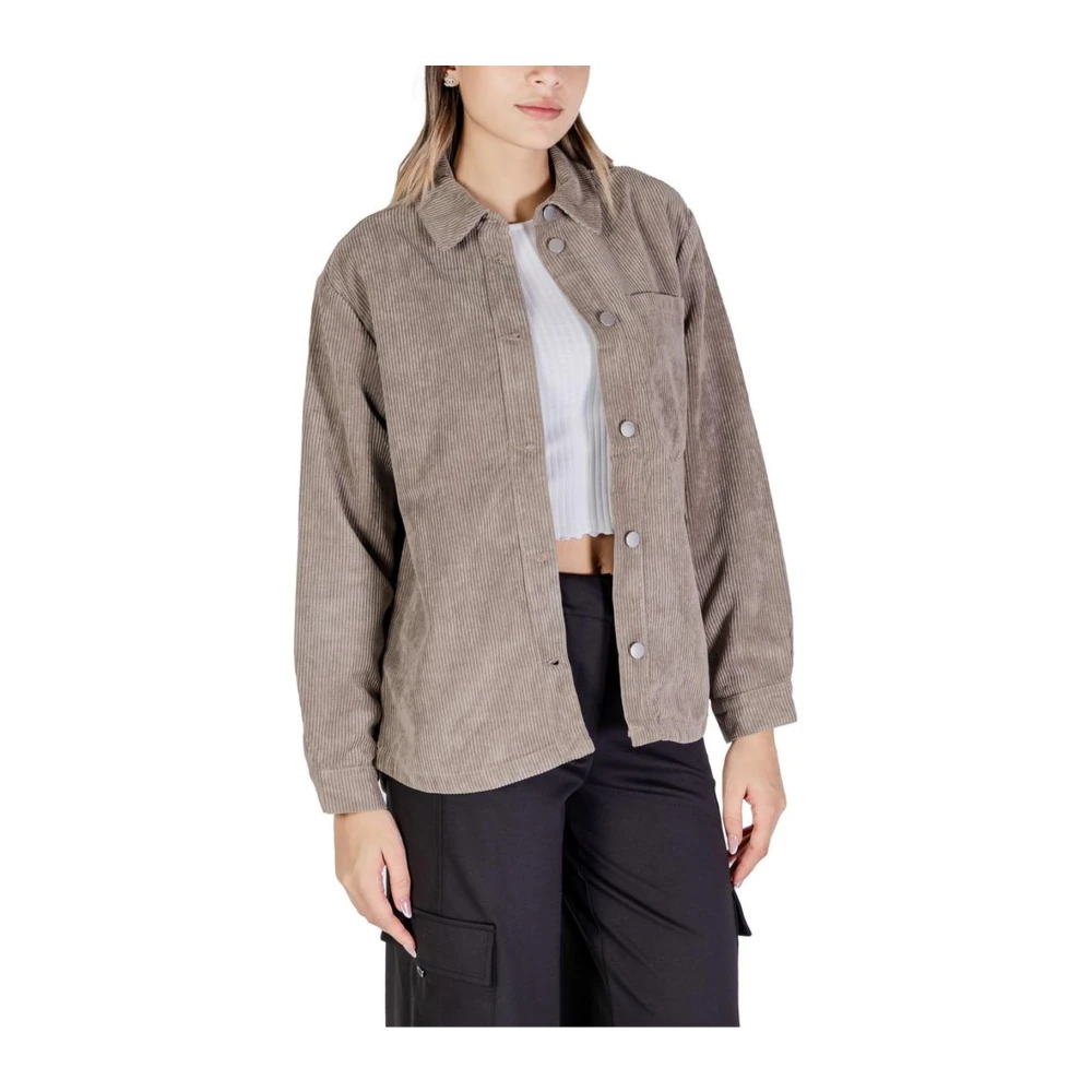 Jacqueline de Yong Ribfluwelen Overhemdjasje Beige Sweater Beige Dames