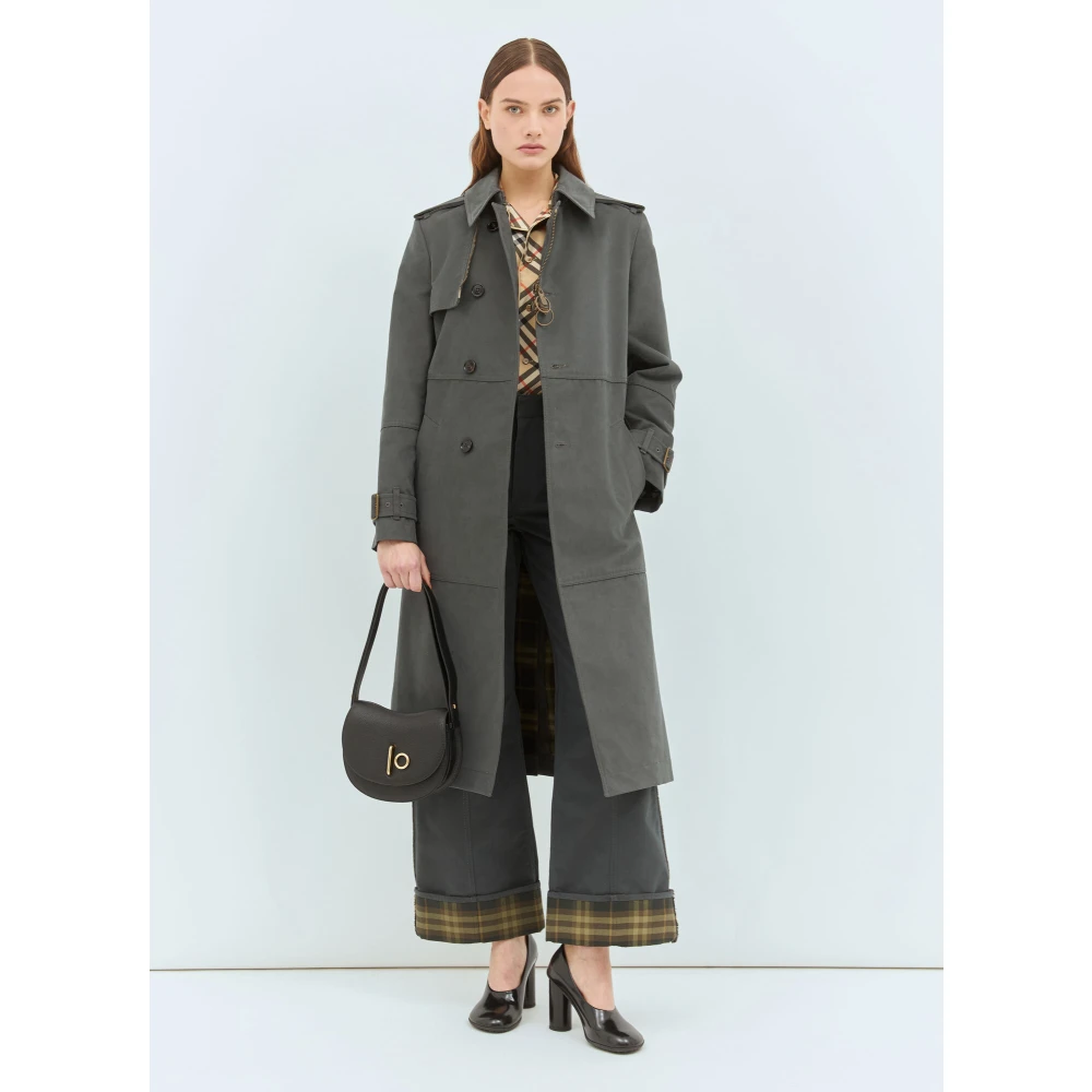 Burberry Geruite Gevoerde Trenchcoat Gray Dames
