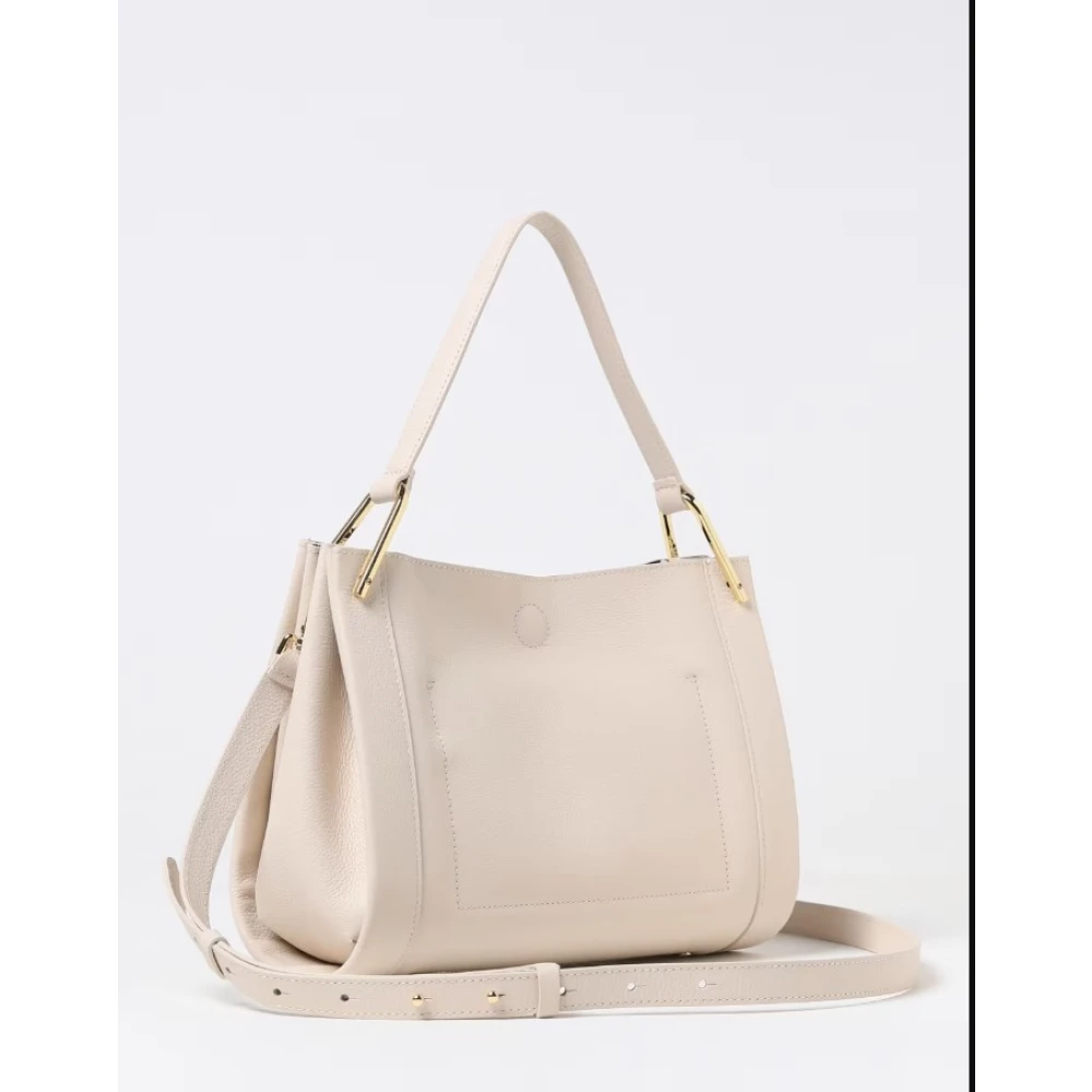 Coccinelle Gekartelde Textuur Kalfsleren Tas met Logo Beige Dames