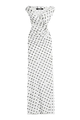 Vit Polka Dot V-ringad Klänning