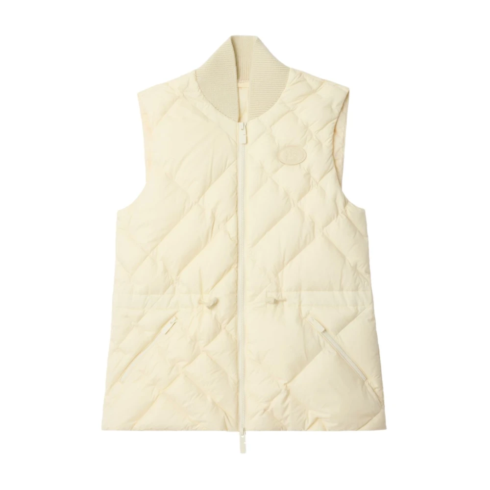 Burberry Women's White Waistcoats, S, Check-Stitch Nylon Gilet