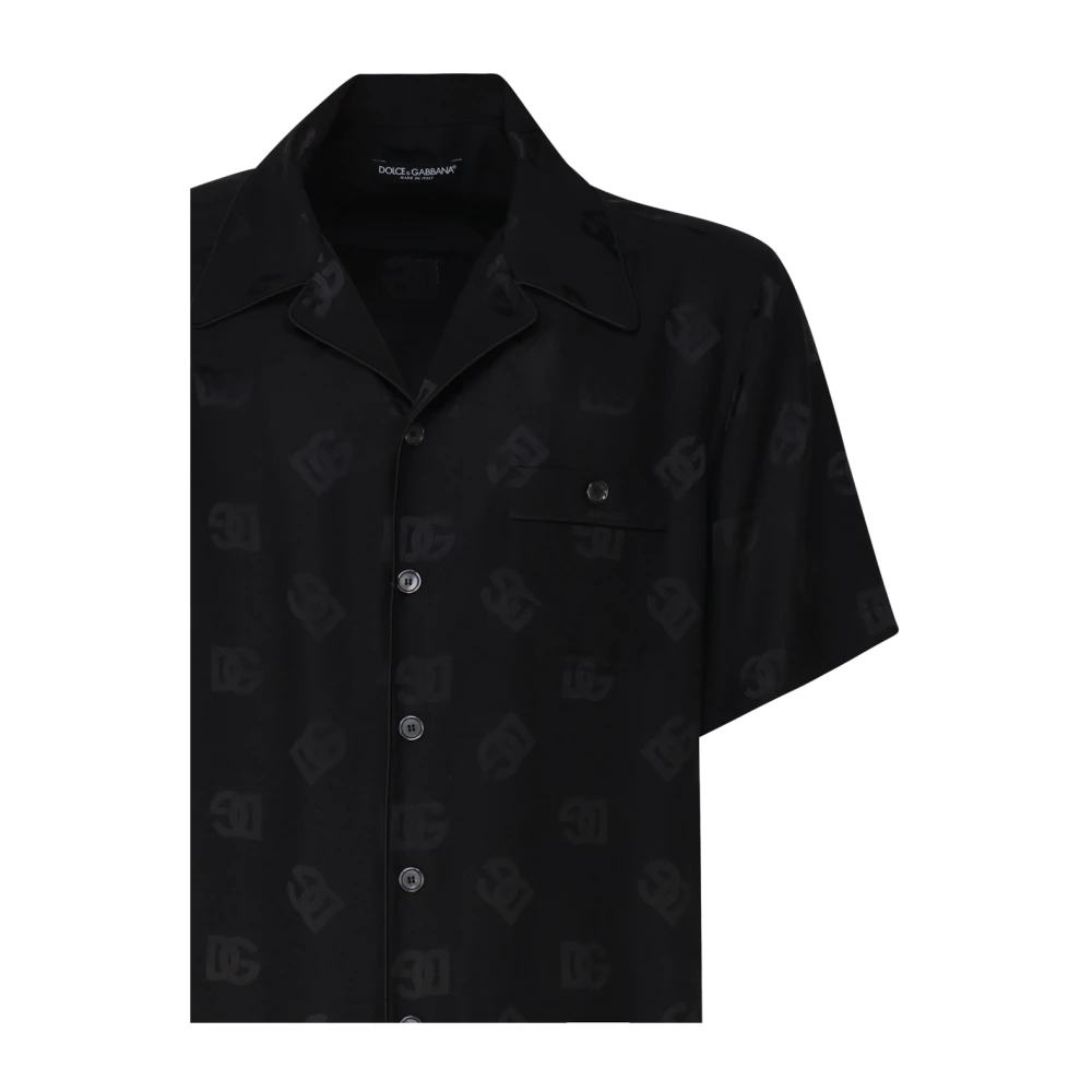 Dolce & Gabbana Zwarte Zijden Overhemden met Vanity Kraag Black Heren