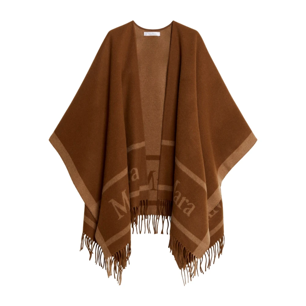 Max Mara Bruin leren jas met gefranjerde jacquard rand Brown Dames