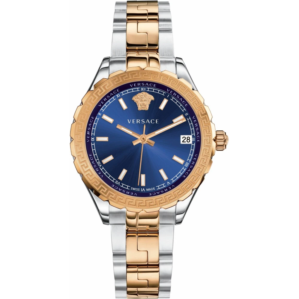 Versace Women's Silver/Blue Rosegold Dial Quartz Watch