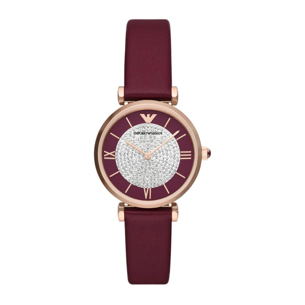 Emporio Armani Women's Gold Rose Quartz Analog Watch With Leather Strap