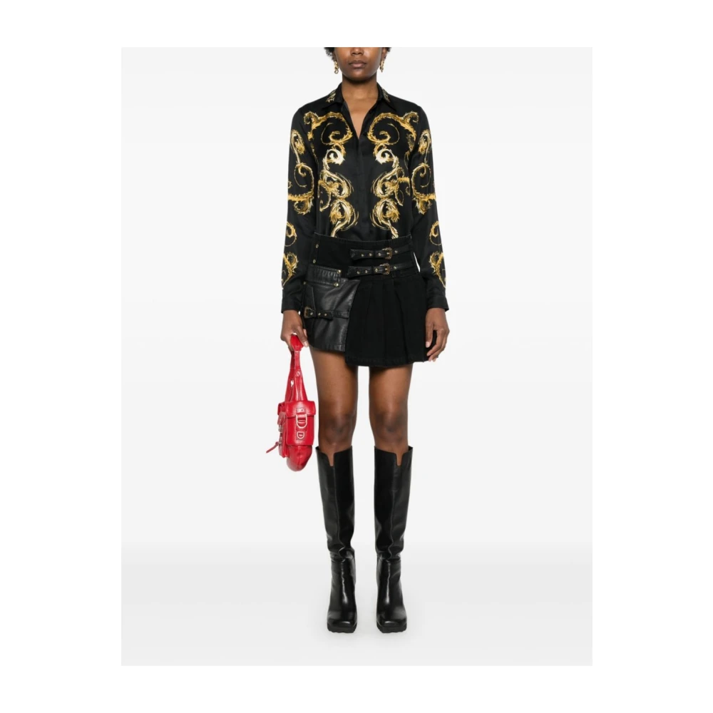 Versace Jeans Couture Barok Design Zwart en Goud Shirt Multicolor Dames