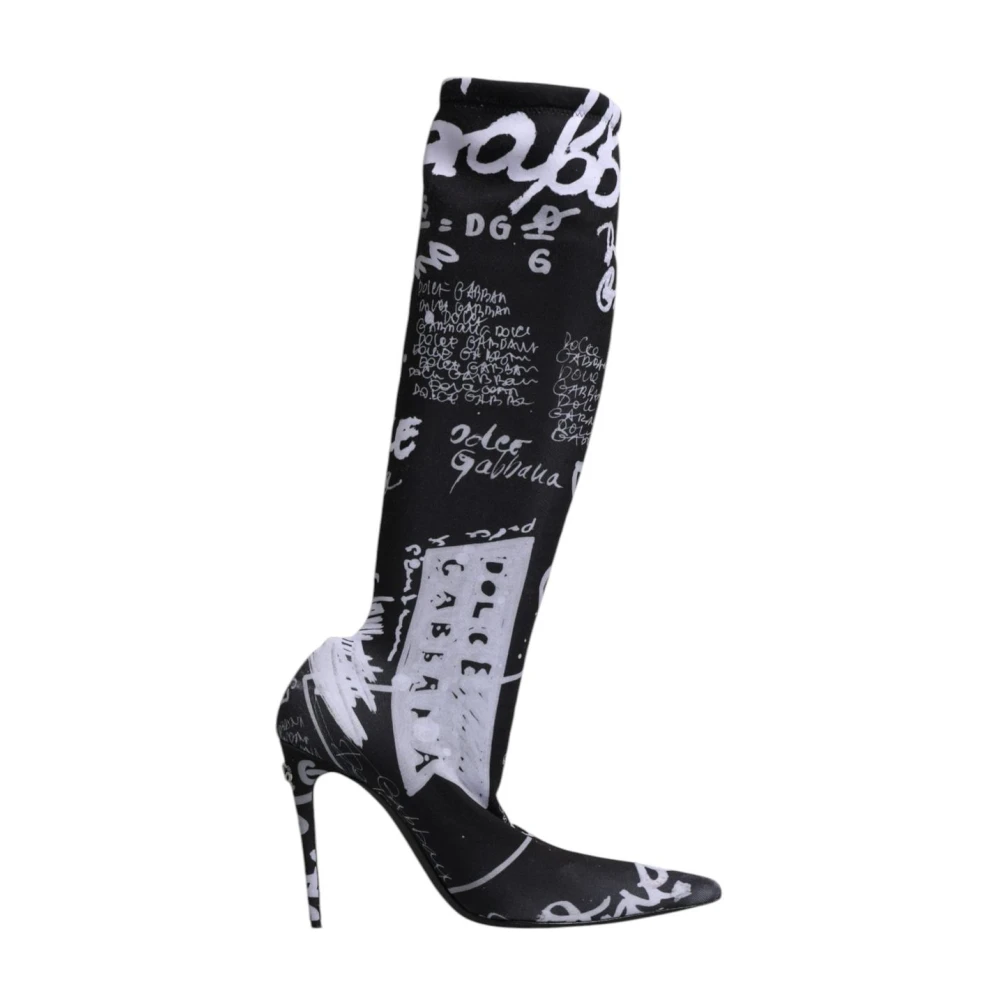 Dolce & Gabbana Women's Black Printed Sock Boots High Heel Style