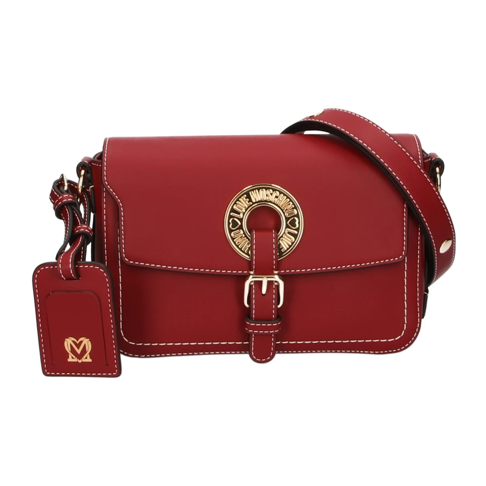 Love Moschino Rode Schoudertas met Spiegel en Metalen Medaillon Red Dames