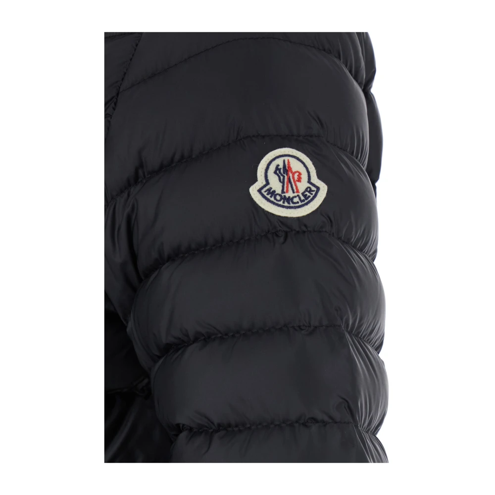 Moncler Zwarte donsjas met logopatch Black Dames