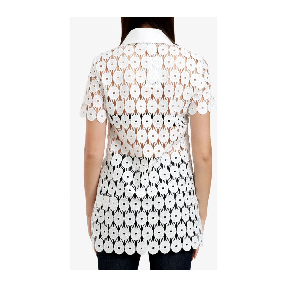 Erika Cavallini Witte Katoenen Macrame Puntkraag Blouse White Dames