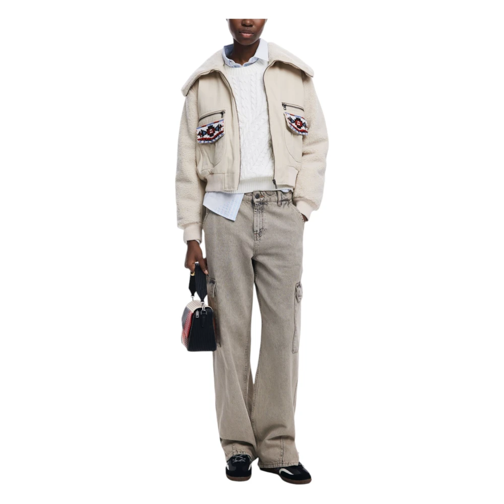 Desigual Beige Bedrukte Ritsjas Vrouwen Herfst Winter Beige Dames
