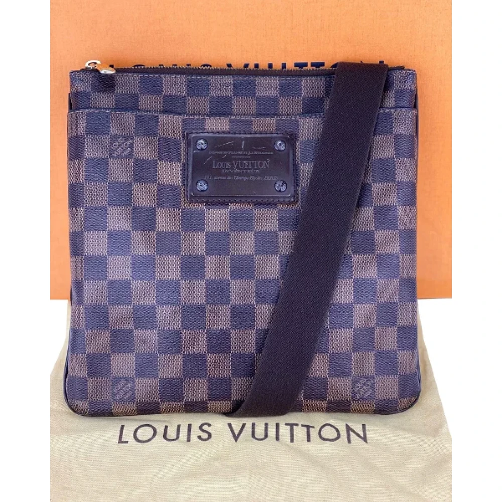 Louis Vuitton Vintage Authentieke Louis Vuitton Damier Ebene Brooklyn Pochette Plate Messenger Tas Brown Dames