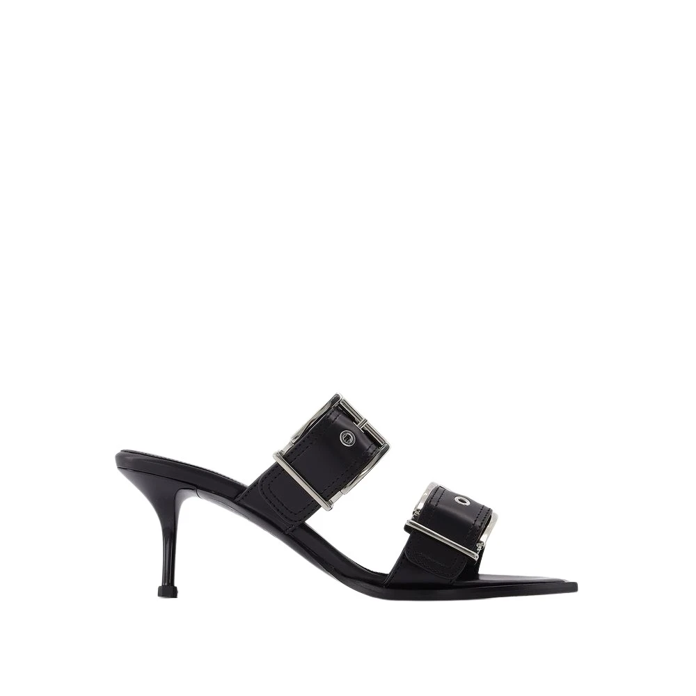 Alexander Mcqueen Women's Black Heeled Mules, 6 Uk, Silver And White Leather Pumps