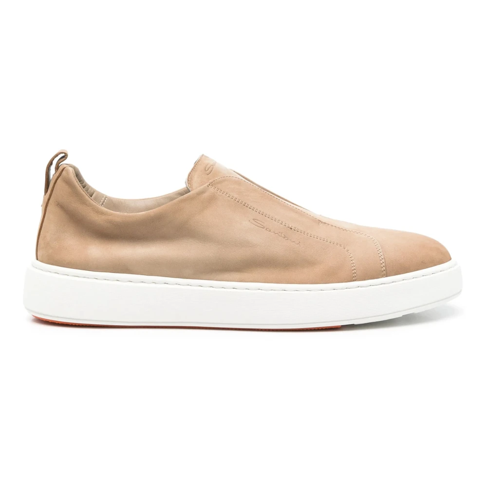 Santoni Suede Laceless Sneakers Beige, Herr