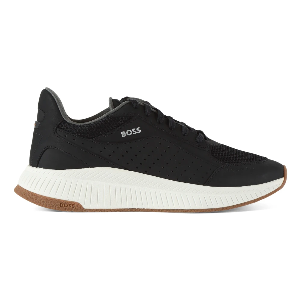Boss Leren en stoffen sneakers Heren Schoenen Zwart