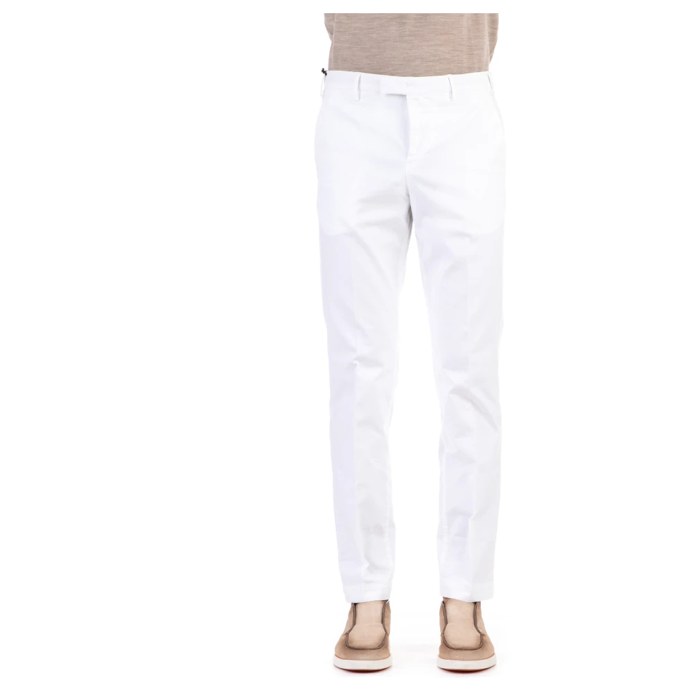 Pt Torino Men's White Chinos, M, Pantalone Delavè Micro Tramato