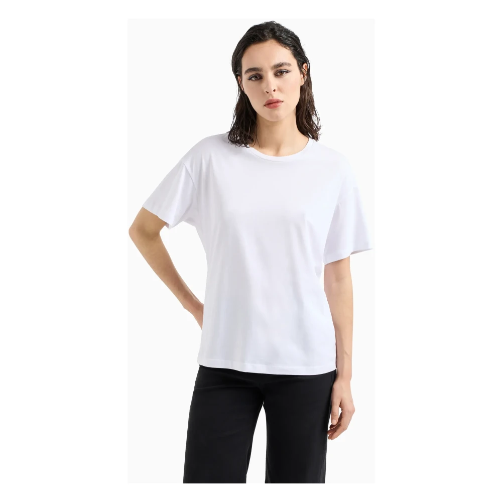 Emporio Armani Wit T-shirt met logo embleem White Dames