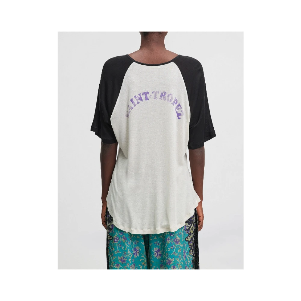 Mes Demoiselles Raglan V-hals T-shirt Off White Zwart Beige Dames