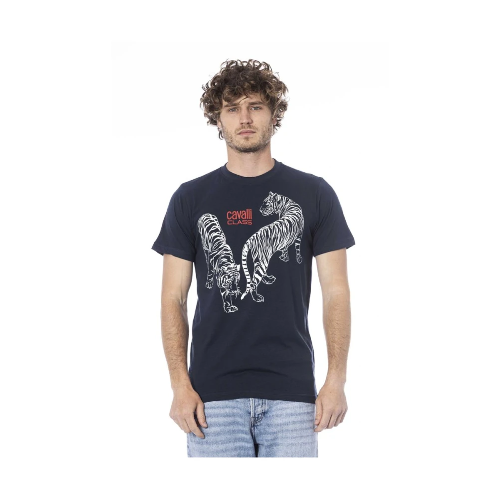 Cavalli Class Logo Print Korte Mouw T-Shirt Blue Heren