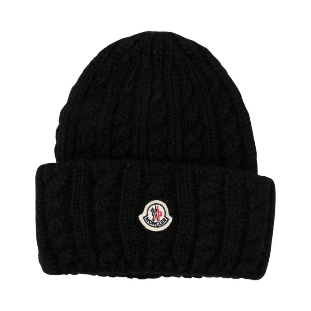 Moncler Cable-Knit Wool-Blend Beanie - Female - Accessories - Black - One Size - Accessories