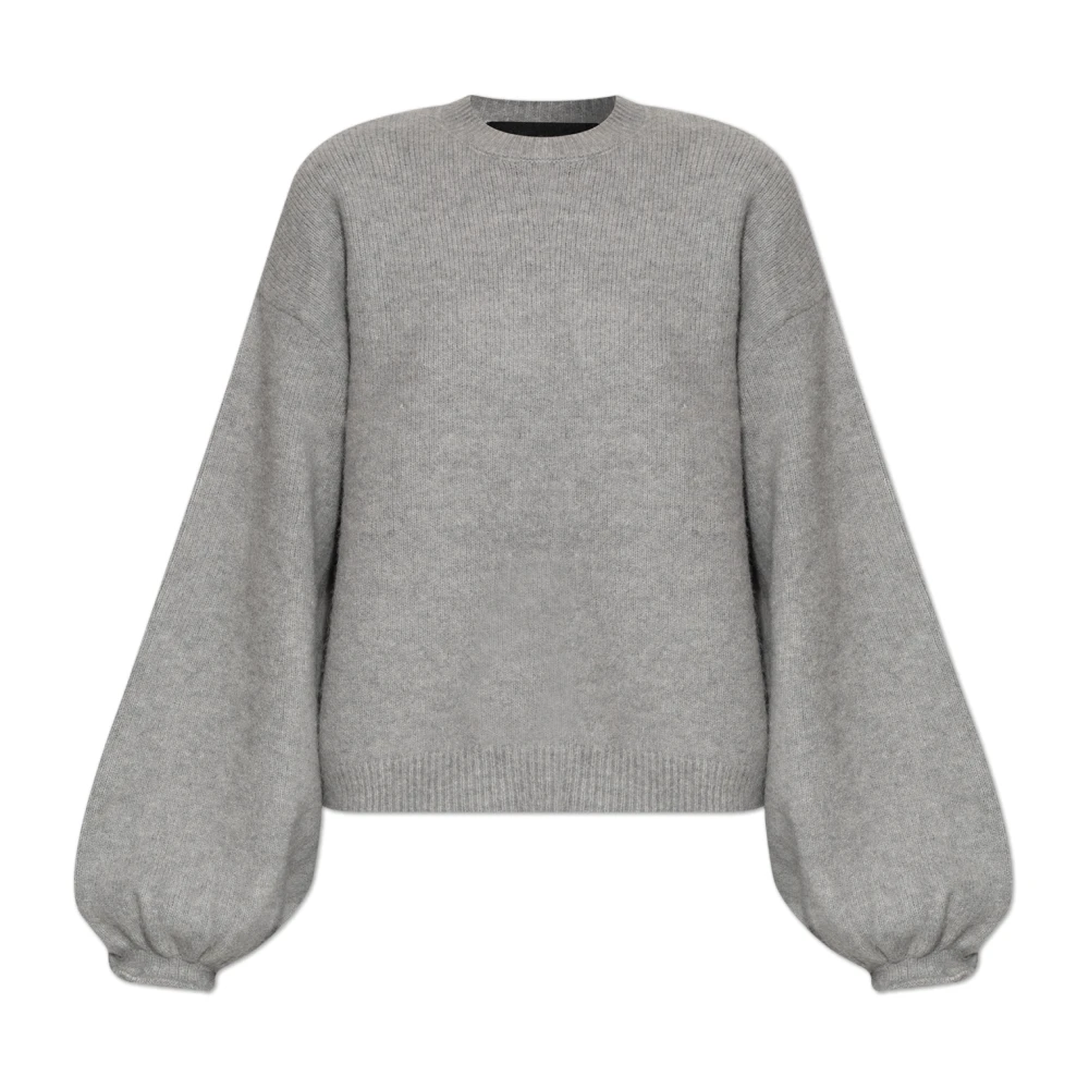 Rotate Birger Christensen Women's Gray Round-Neck Knitwear, Xs, Jumper With Puff Sleeves