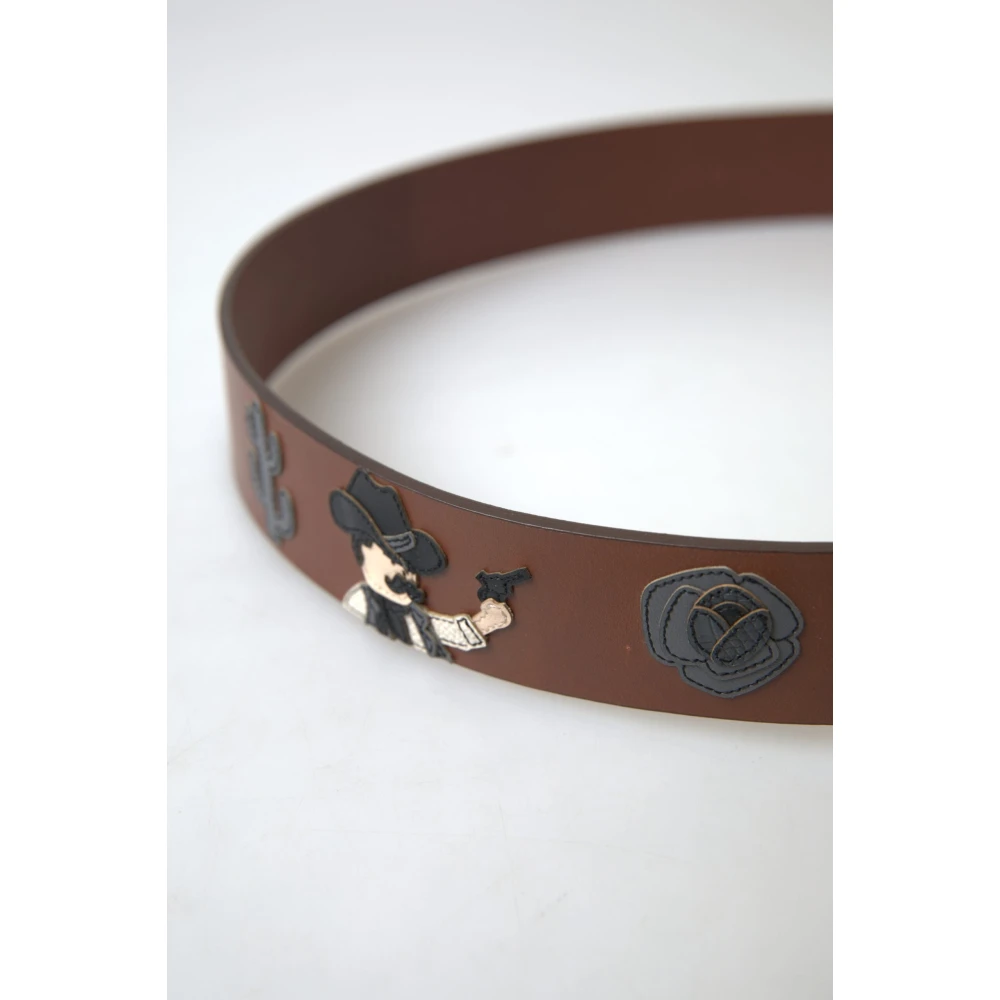 Dolce & Gabbana Elegante Leren Riem met Metalen Gesp Brown Heren