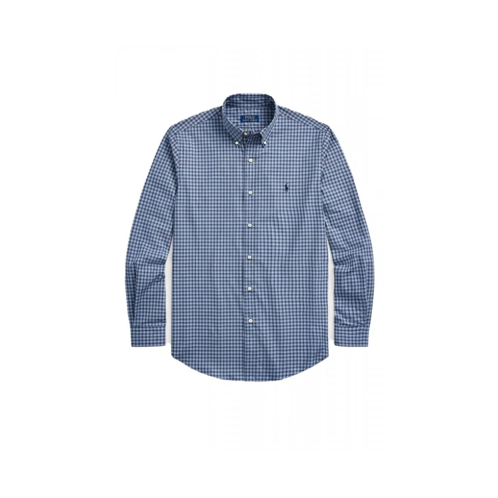 Ralph Lauren Blå Custom Fit Rutig Stretch Poplin Skjorta