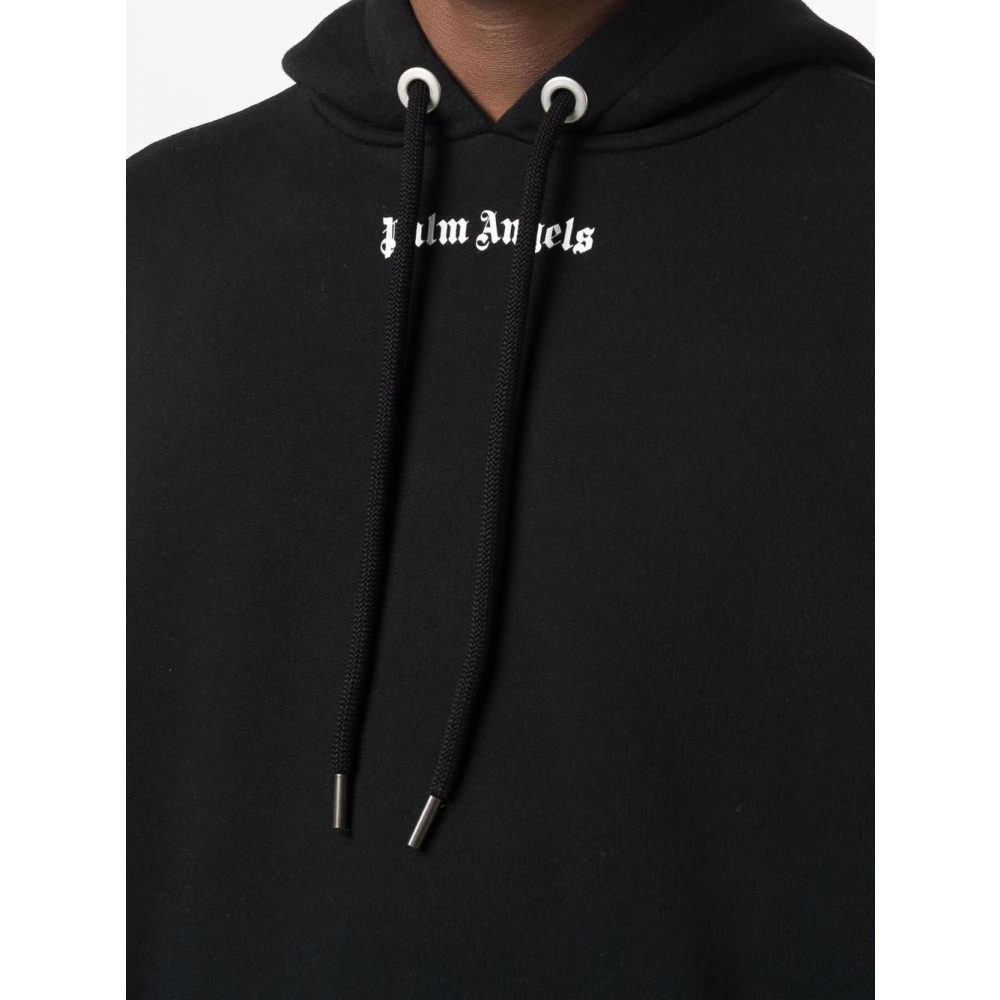 Palm Angels Logo-print Hoodie in Zwart en Wit Black Heren