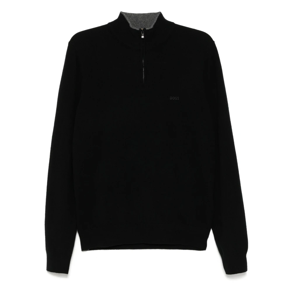 Hugo Boss Wol Half-Zip Gebreide Kleding Black Heren