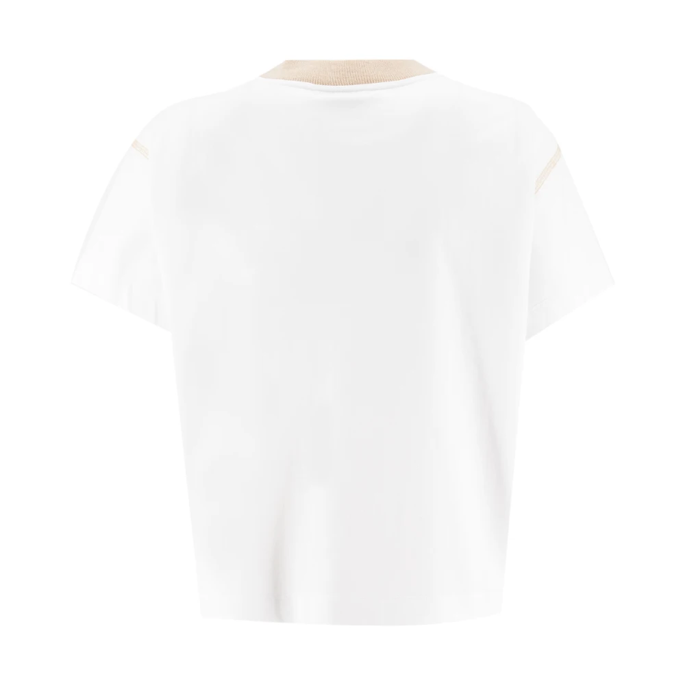 PESERICO Contrast Crew Neck Katoenen T-shirt Beige Dames