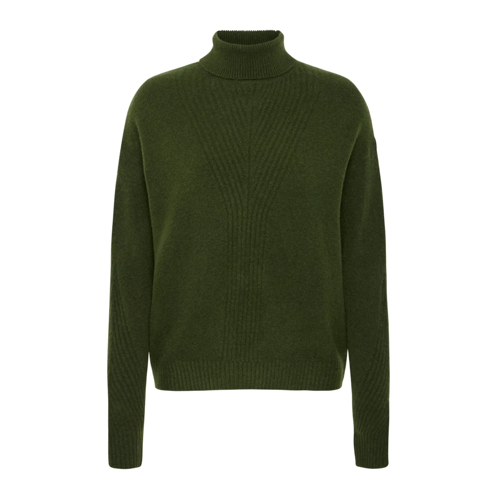 Ichi Women's Green Turtlenecks, Xs, Knit Jumper With Roll Neck