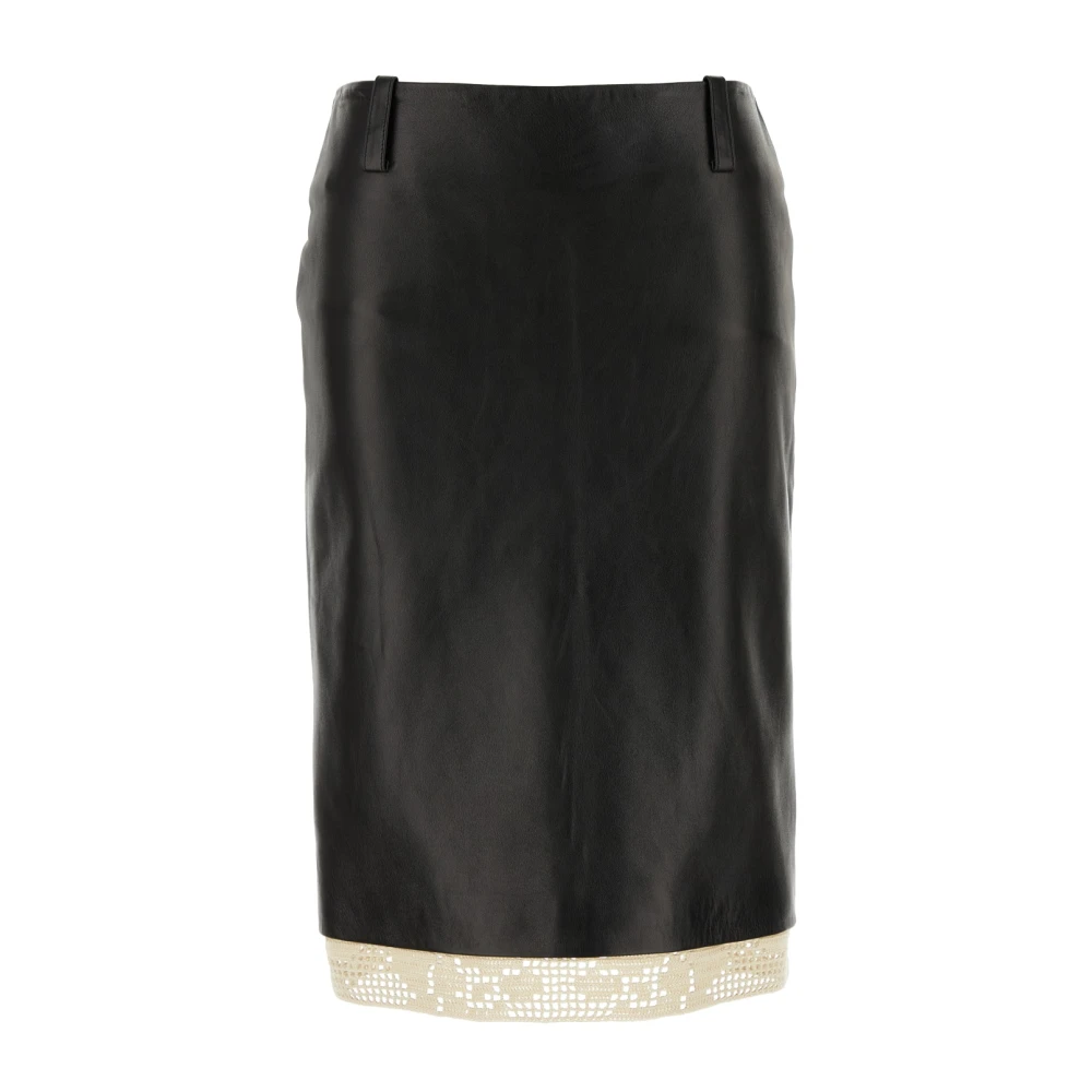 Magda Butrym Leren Rok Zwart Black Dames