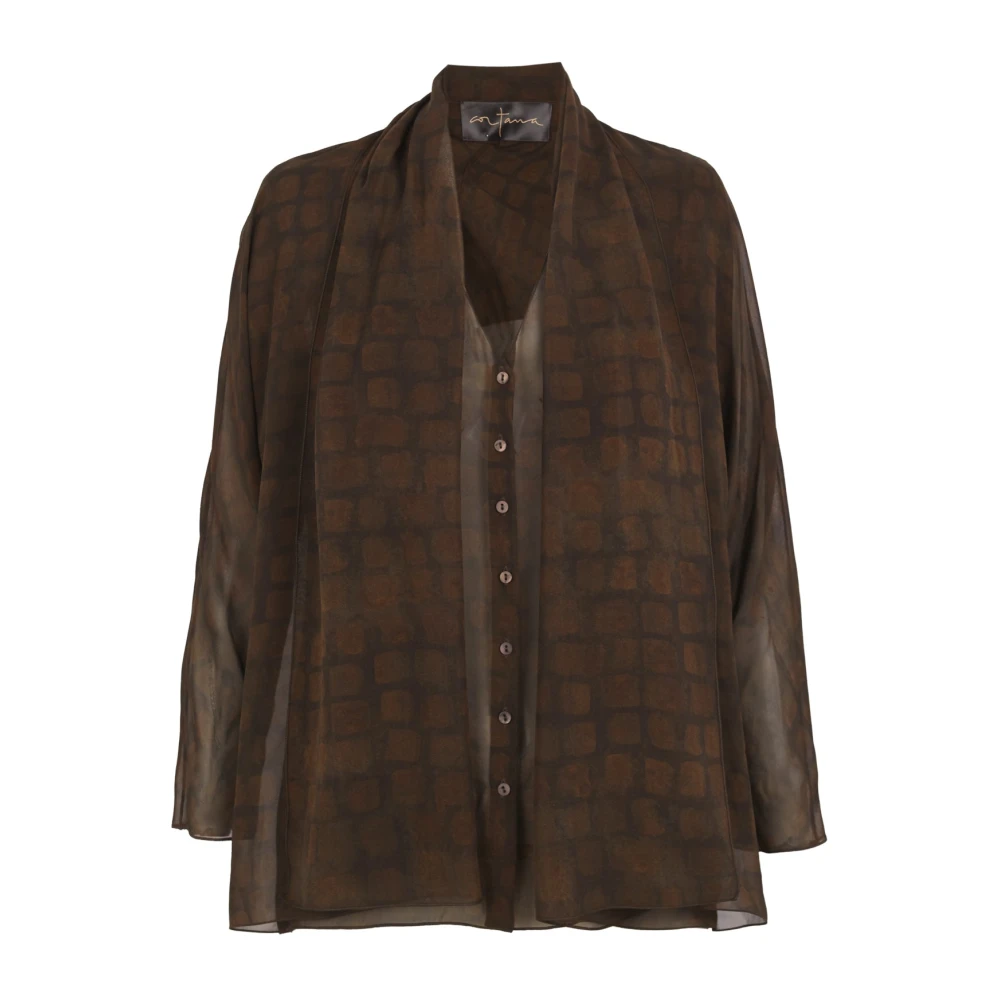 Cortana Kvinno Brun Blusar & Skjortor Dam, 2XS, Copal, Silke Georgette Skjorta I Jordtryck
